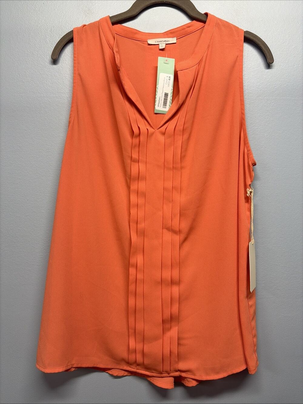 New 41 HAWTHORN Coral Breyson Split Neck Pleated Sleeveless Blouse - Size Large